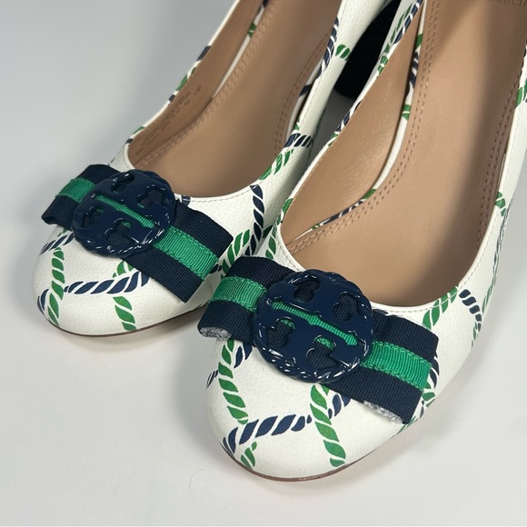 Like New Tory Burch Maritime Nautical Leather Bow Heels Pumps Shoe Women’s Sz 10 - Picture 5 of 16
